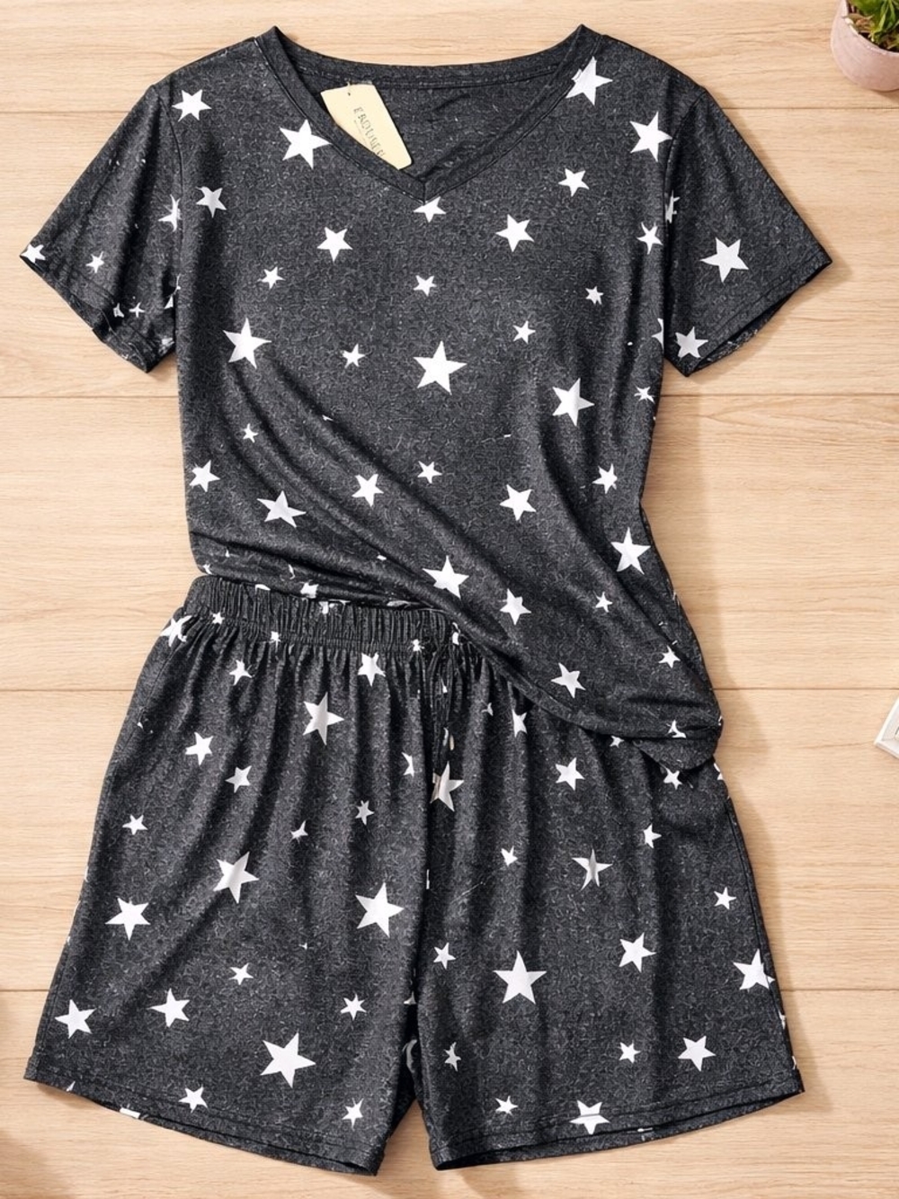 Starry Midnight Blue Lounge Set - Short Sleeve Top & Shorts
